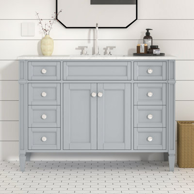 Ensemble de meuble-lavabo autoportant 48 po Alexxis gris empire avec plateau en marbre de Carrare Alexxis