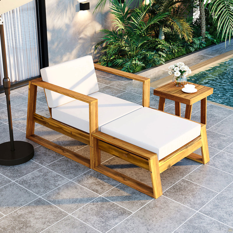 Acacia Wood Outdoor Lounge Set, Beige