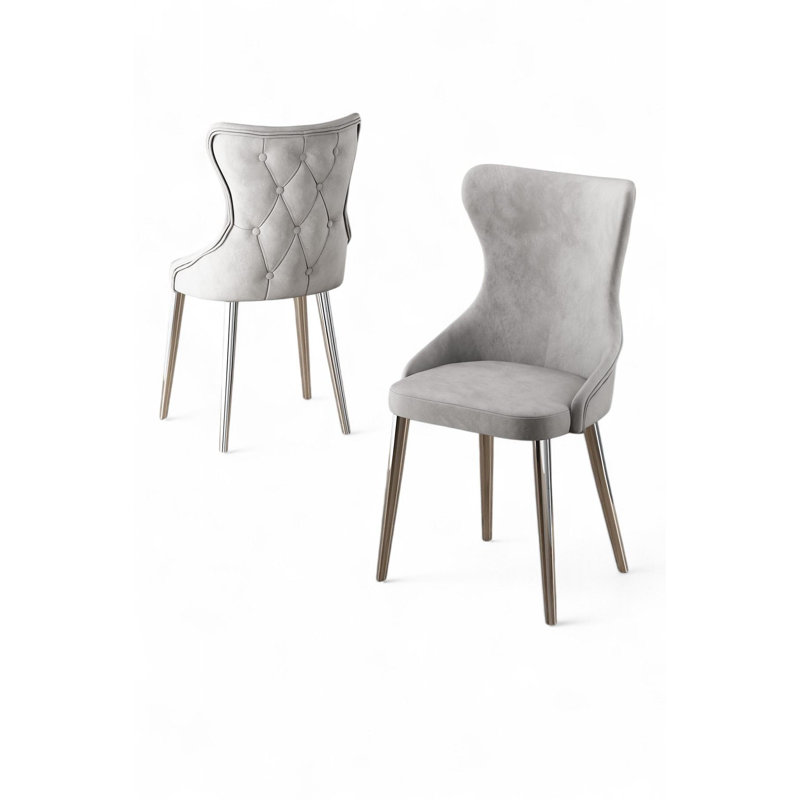 Ensemble de chaises modernes 4 pièces, gris et chrome, 17,7 x 35,8 x 18,1 pouces | Structure 100% métal, envers en contreplaqué, tissu Babyface | Confortable dossier 22 en mousse et siège en mousse 28 po | Idéal pour la décoration de la maison et de l'hôtel