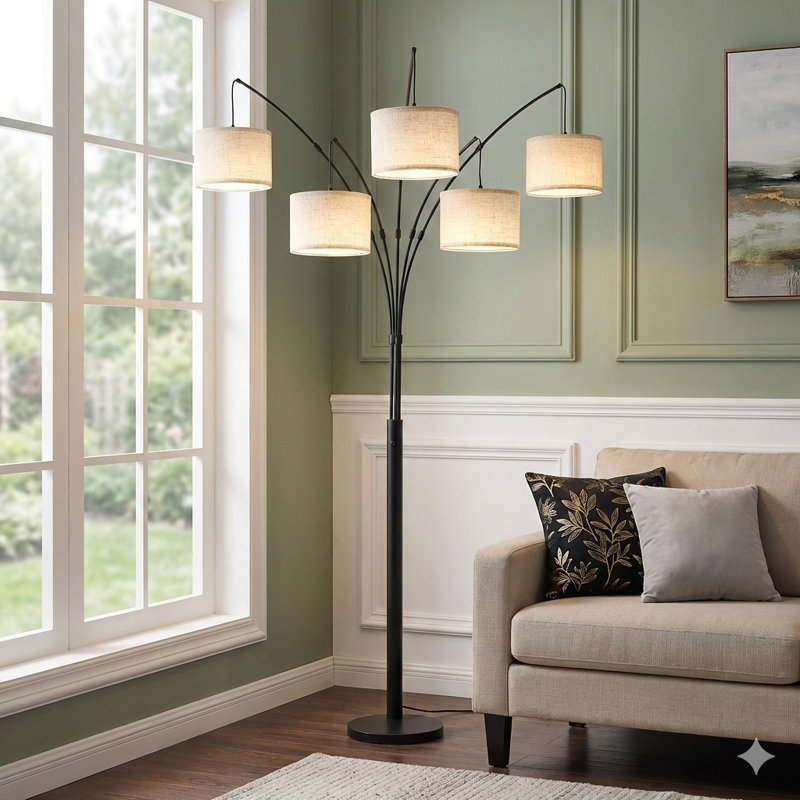Lampe sur pied arquée 5 lumières Smart 82 "avec application et télécommande, têtes réglables, intensité variable 3000K-6000K pour le salon