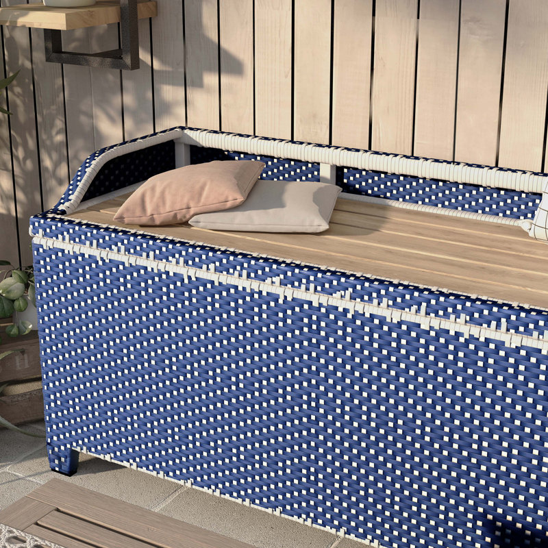 Banc de rangement en osier Angelah Tides, Bleu