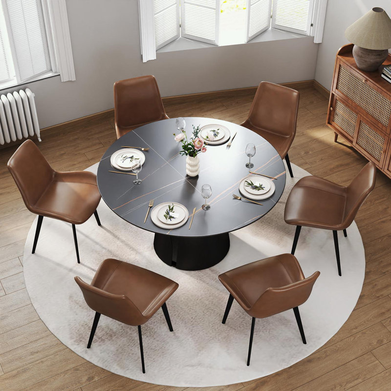 Ensemble de table de salle à manger 7 picec avec table ronde et base en métal