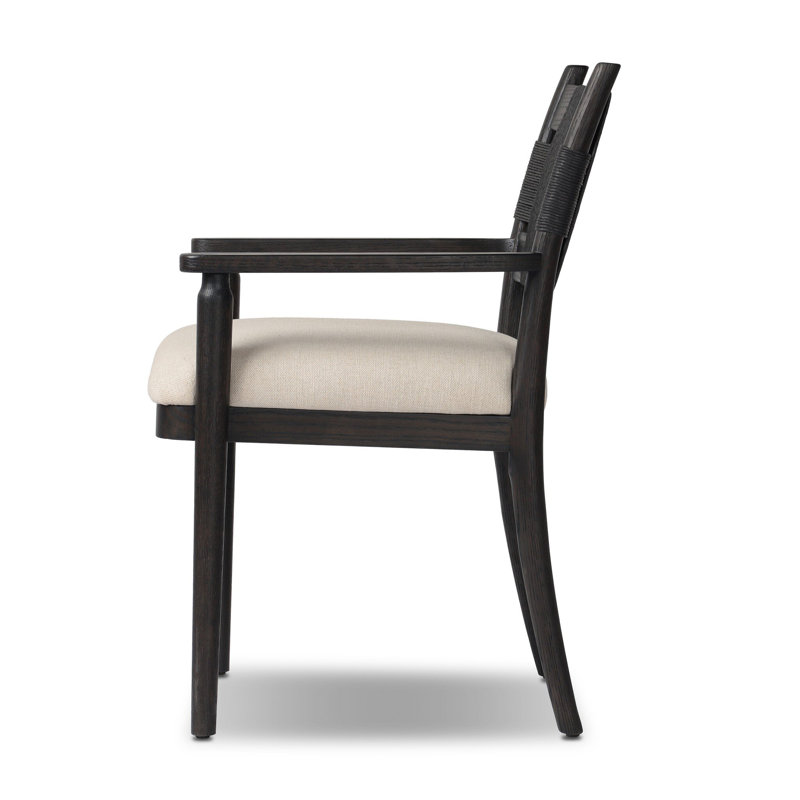 Tova Upholstered Arm Chair, Black Ush/Distressed Black/Oak