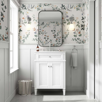 Meuble-lavabo 24 po avec 2 portes et tiroir escamotable, armoire de rangement de salle de bain avec lavabo, portes à fermeture en douceur avec organisateurs