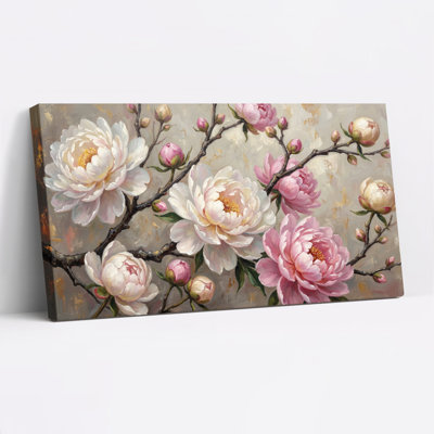 Ensemble de 1 tableau mural sur toile tendue à motif floral pivoine