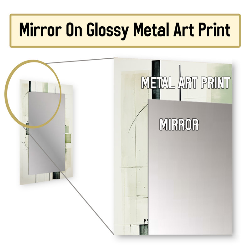 Olive Orbits Abstract Shapes - Abstract Shapes Mirror, Modern Unique Wall Mirror, Printed Metal Art, 32" x 24"