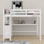 Lit mezzanine simple avec bureau, tiroirs et tablettes