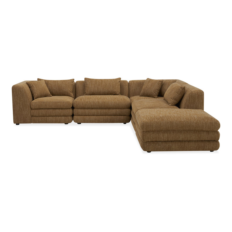 Canapé modulaire 5 pièces Donia, Tweed moutarde lueur ambrée