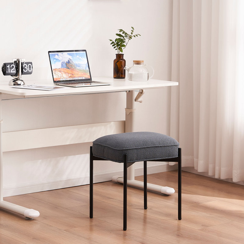 Romere Vanity Stool Fabric Upholstered Accent Stool Rectangle Makeup Stool Ottoman with Metal Legs, Dark Grey Polyester Blend