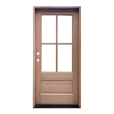 Porte avant en acajou non fini avec 4 lumières et montant de 4/9/16 po à gauche