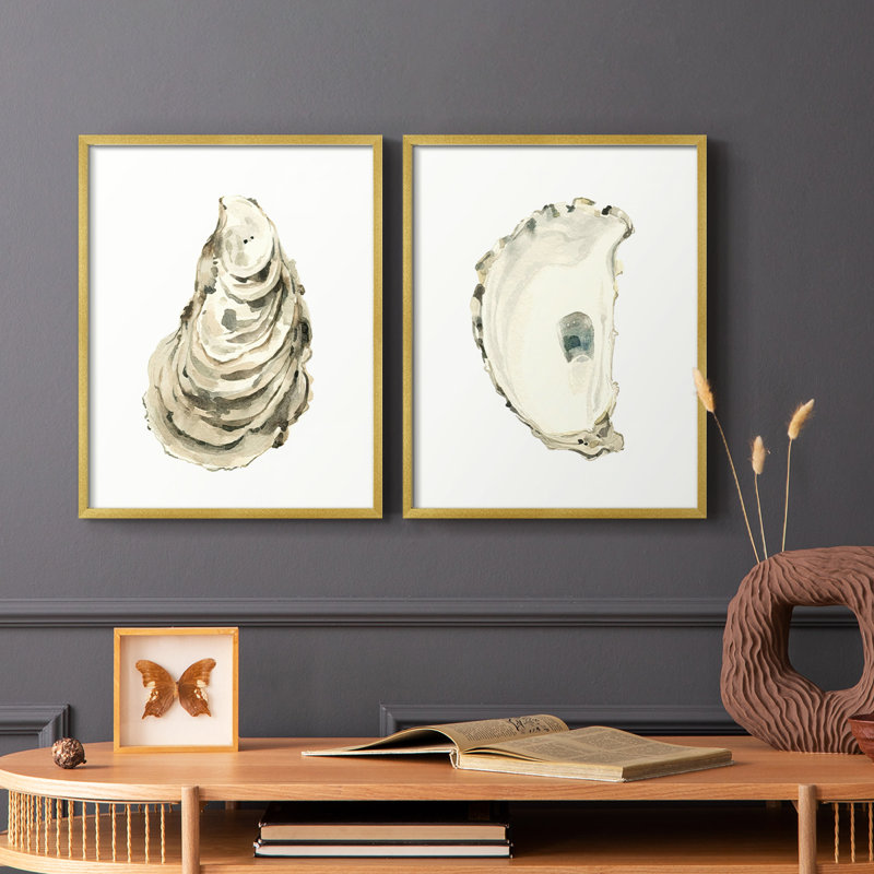 Neutral Oyster Study I -Premium Framed Print -Ready to Hang - No Nails Required - No Nails Required, 21" H x 34" W