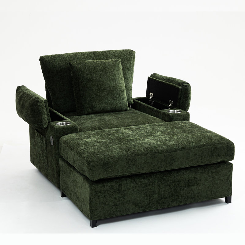 Fauteuil en chenille confortable avec porte-boisson et fonction de rangement - Surdimensionné élégant