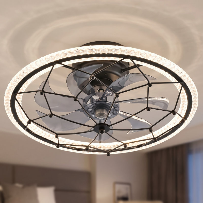 20" Geometric Molecular Caged Flush Mount Ceiling Fan with LED Light and Remote