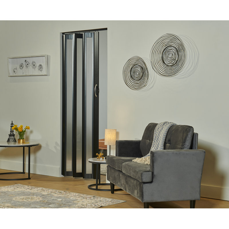 Metro Accordion Door, Black/Rain Glass