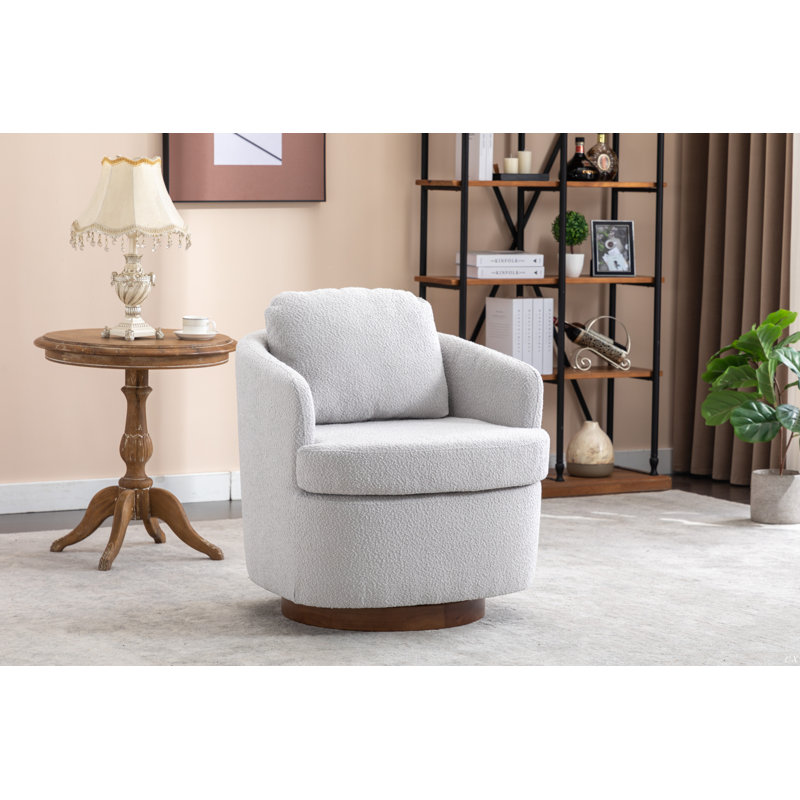 Fauteuil demi-tonneau pivotant de 29,1 po Markysha, Boucle gris clair