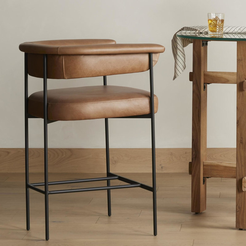 Lyssa Counter and Bar Stool, Chaps Saddle Genuine Leather, Solid, Counter Stool (26.5" Seat Height)