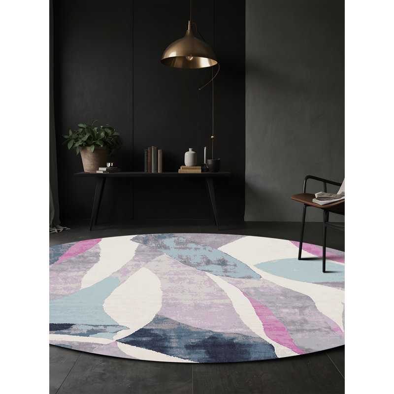 Machine Washable Gray Area Rug, Round 7'