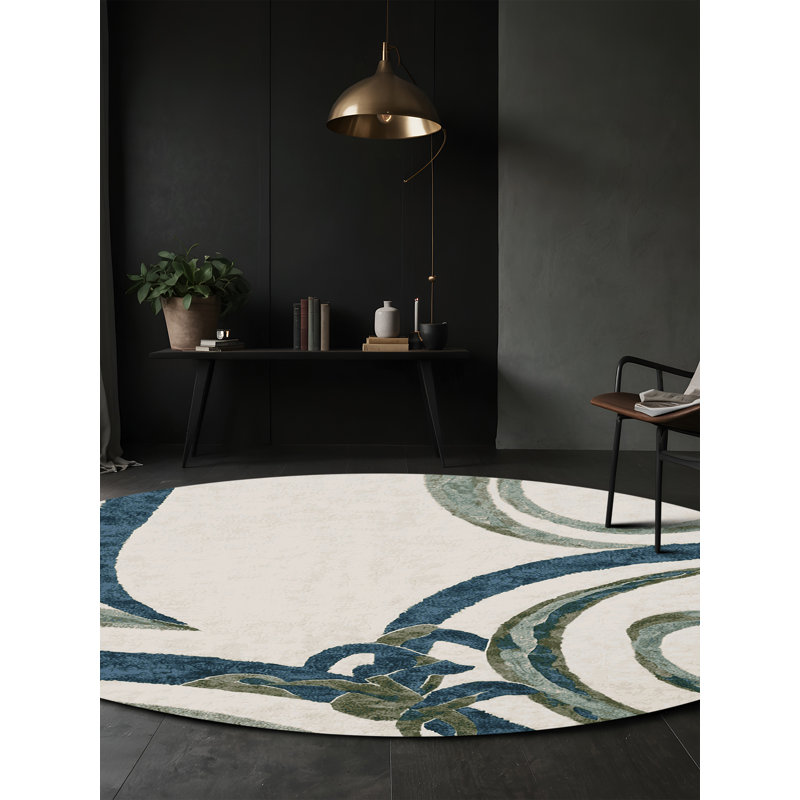 Machine Washable Gray Area Rug, Round 6'