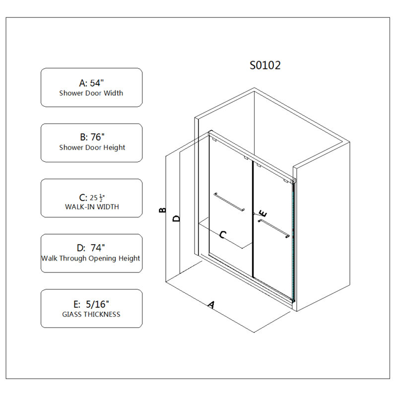 5476 Inch North American Frameless Double Sliding Matte Black Shower Door With Adjustable Soft Closing Function 8Mm Tempered Glass With Nano Easy Cleaning And Stick Explosion-Proof Menbrance