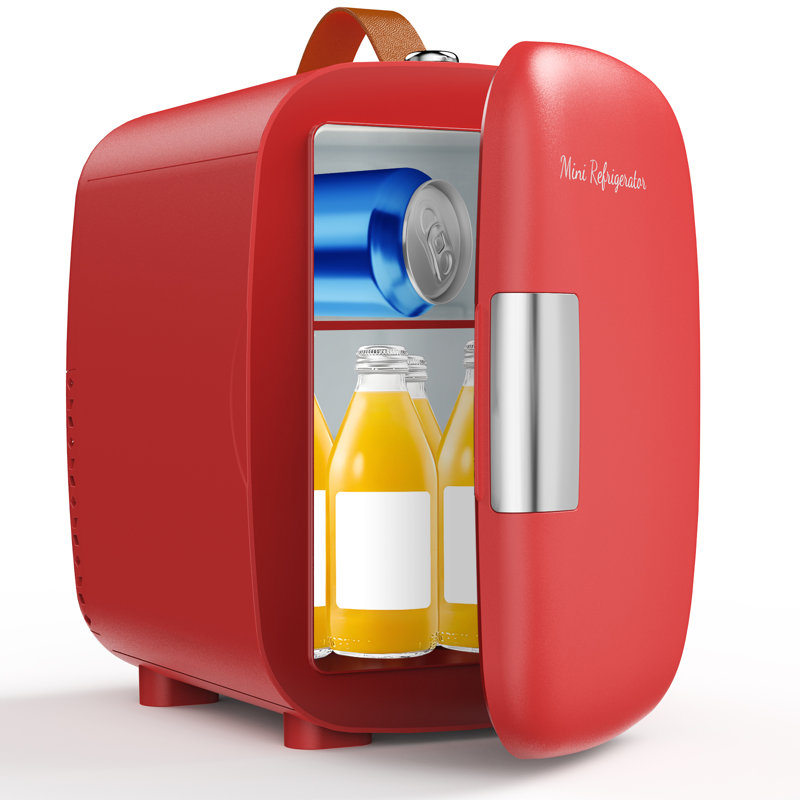 4L Portable Mini Fridge Holds Up to 6 Cans for Car,Bedroom,Office, Red