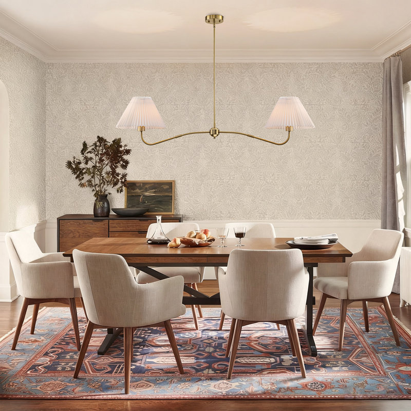2-light Linear Pleated Fabric Pendant Light, Gold