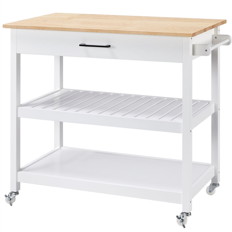 Clinten Solid Wood Top Kitchen Island, White