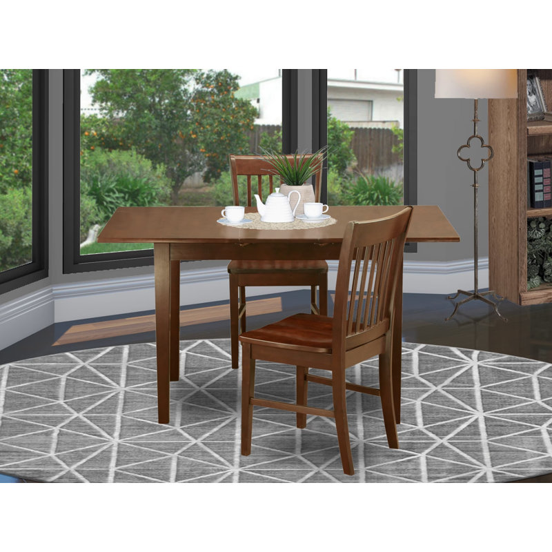L'ensemble de meubles de salle à manger 3 pièces contient une table de cuisine rectangulaire avec rallonge papillon et 2 chaises de salle à manger, acajou
