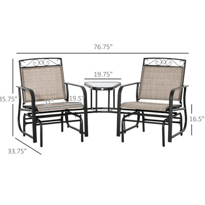 Fauteuils coulissants d'extérieur avec table basse - confortables pour la cour arrière, le jardin, la toile respirante du porche, l'acier, la chaise berçante de jardin brun