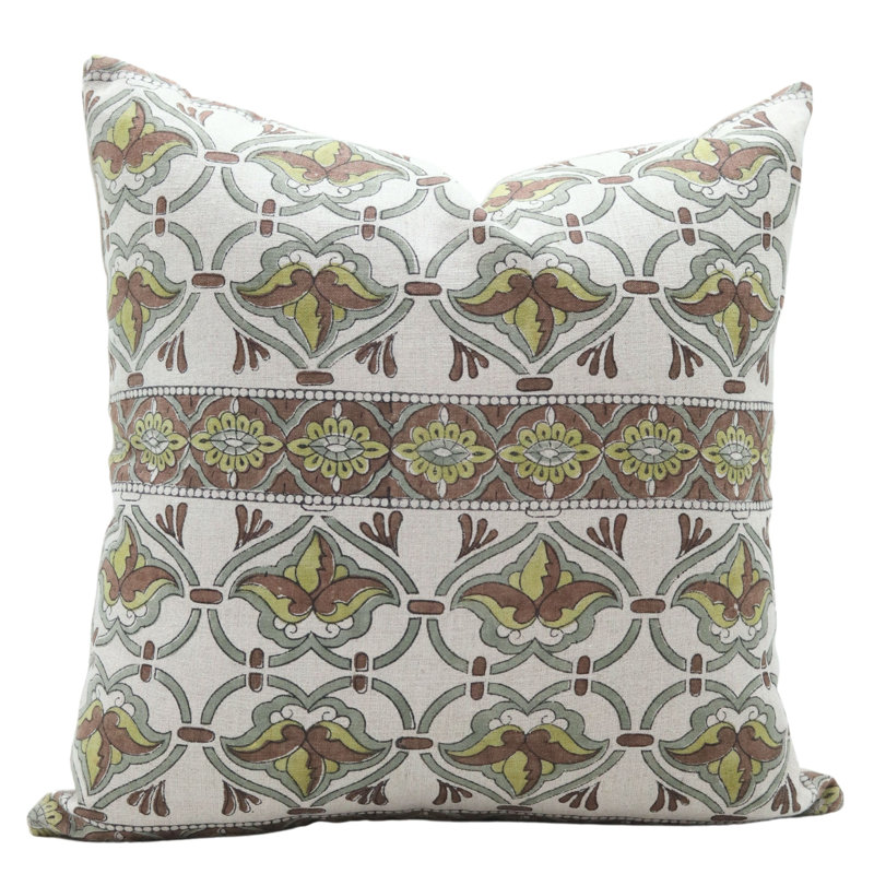 Housses de coussin en lin pur à motif de Fab Fabine, fait à la main (Hridyavan, brun), H 20 po x l 20 po, Carré
