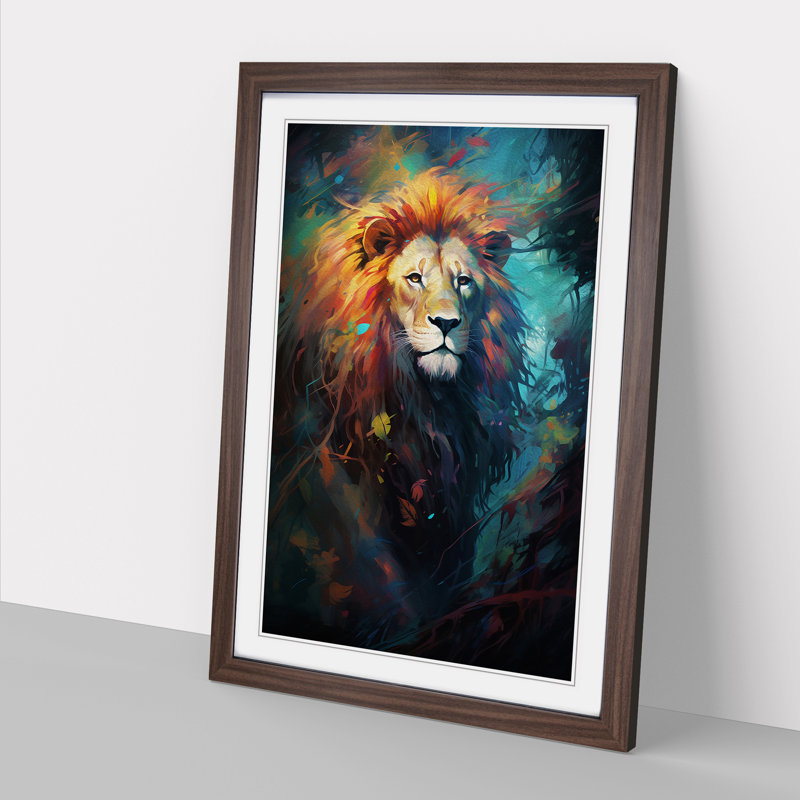 Lion Conceptual - Single Picture Frame Print on Wood, Walnut Framed, 34cm H x 25cm W x 2cm D