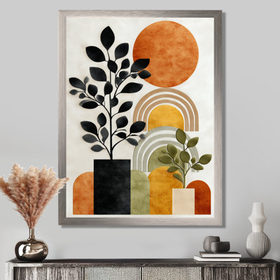 Orange Black Bohemian Minimalist Geometric Botanical - Abstract Boho Wall Art, Orange Boho Canvas Print