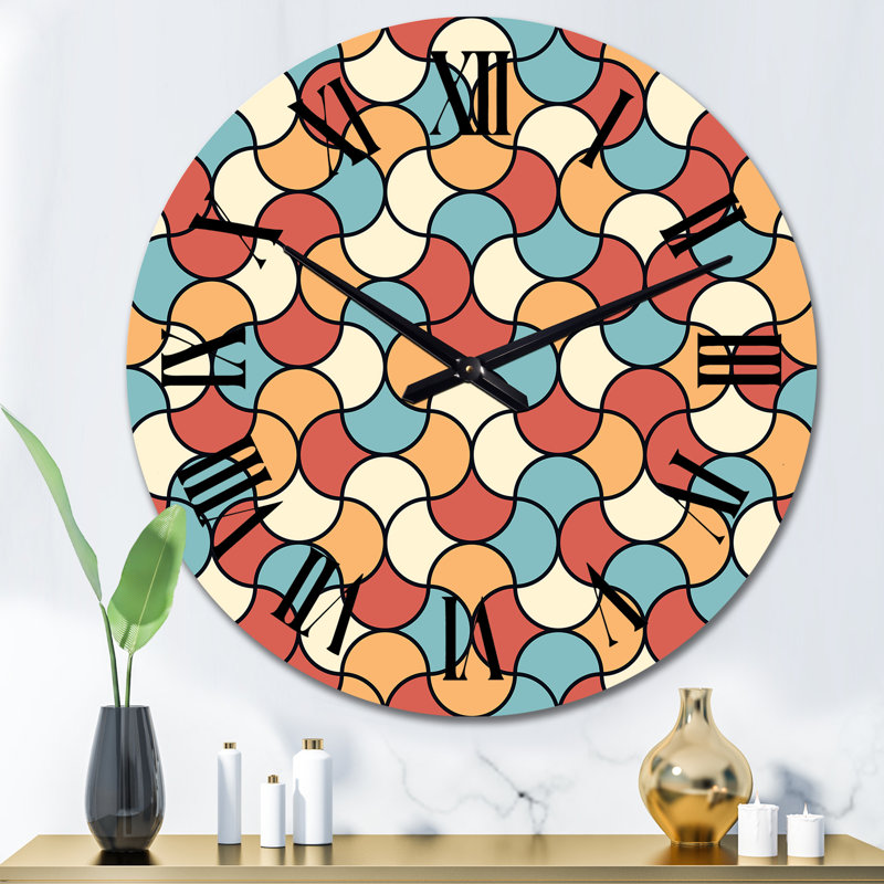 Horloge murale rétro à motif géométrique rouge et bleu I, Moyen