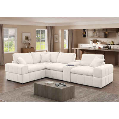122.62"W Upholstered Chenille Sectional Sofa with Wireless Charging & Cup Holders & Storage(5 Piece )