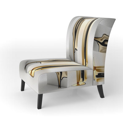 Black And Gold Cubic Expression I - Upholstered Modern Slipper Chair, Cubist Abstract Accent Chair