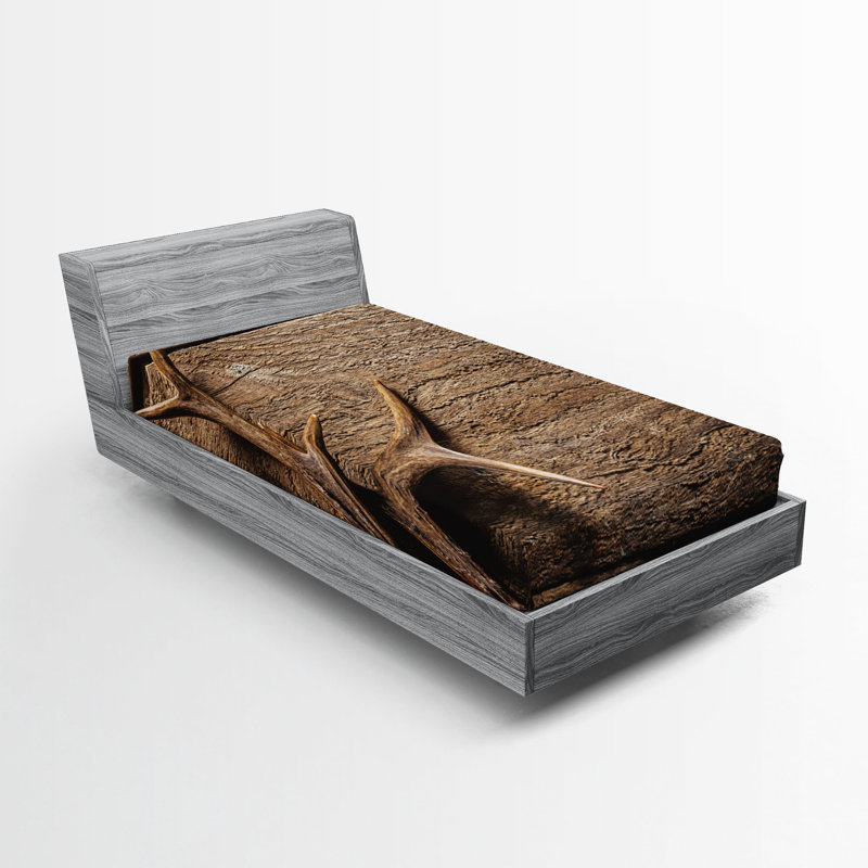 Ensemble de 2 draps-housses de renne Ambesonne, bois de cerf rustique, ombre, cacao et noir, Drap-housse de taille simple