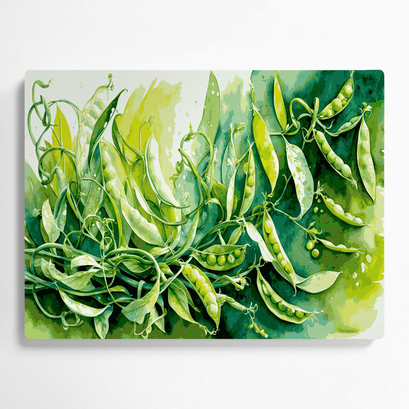 Légumes, pois verts sur neige, art mural en métal, H 16 po x l 20 po