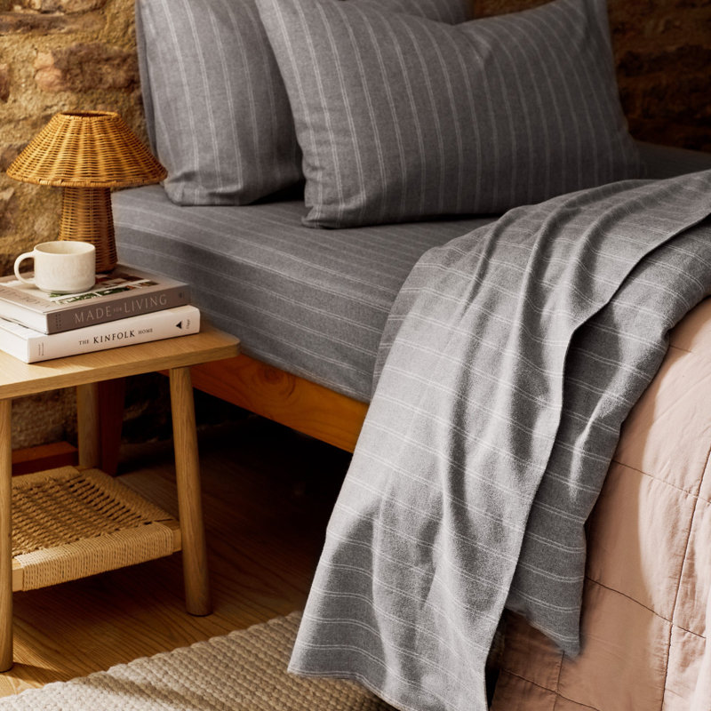 Flannel Stripe Sheet Set, Queen Sheet Set, Silver