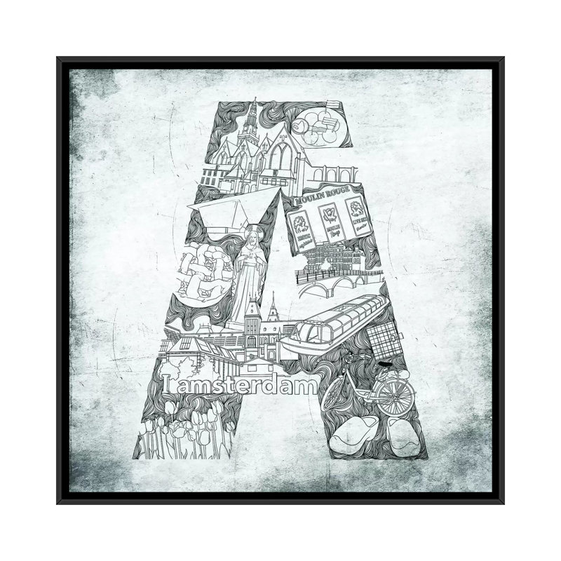 «Alphabet City Amsterdam», reproduction sur toile tendue, H 37 po x l 37 po x P 1,5 po, Toile encadrée noire, Pas de tapis