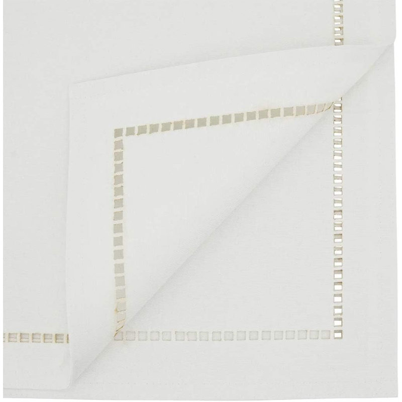 Laser-Cut Hemstitch Design Solid Color Table Runner 14" W, White, 72" L x 14" W