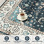 Tapis oriental bleu en polyester tissé à la machine Ylfa 5 pi x 8 pi