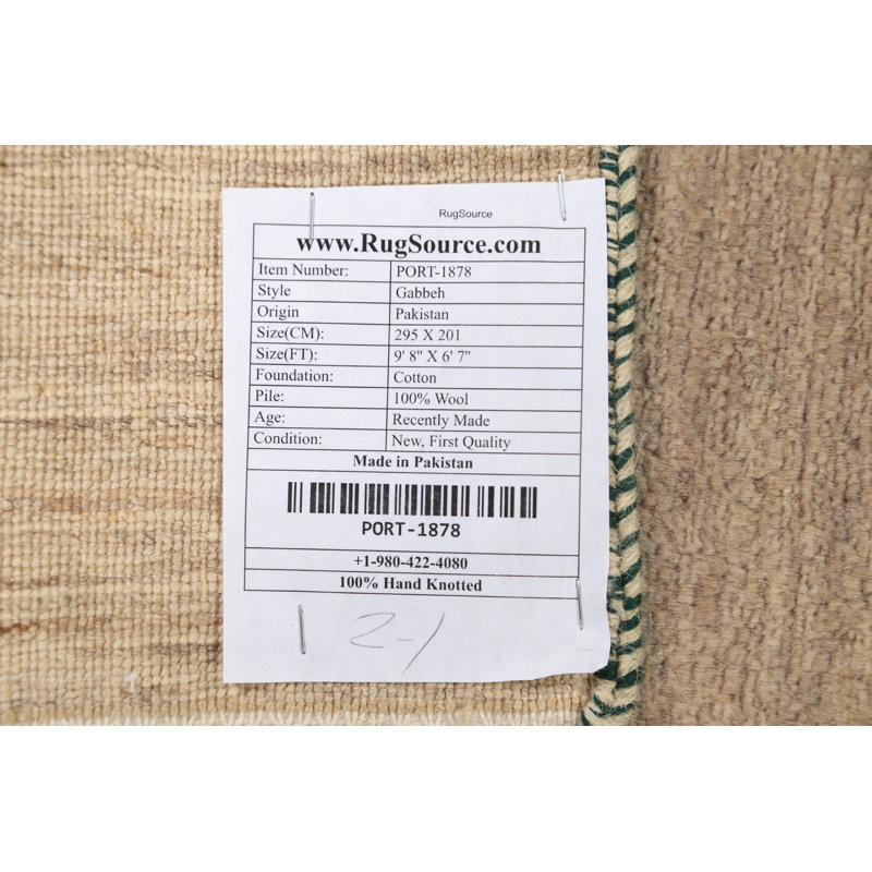 Tapis unique en laine noué à la main beige / brun / rouge nouvel âge Kashkoli 6 pi 7 po x 9 pi 8 po