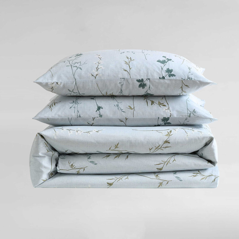 Ensemble de housse de couette réversible en coton Calvin Klein Wildflower, Bleu, King Duvet Cover + 1 Standard Sham