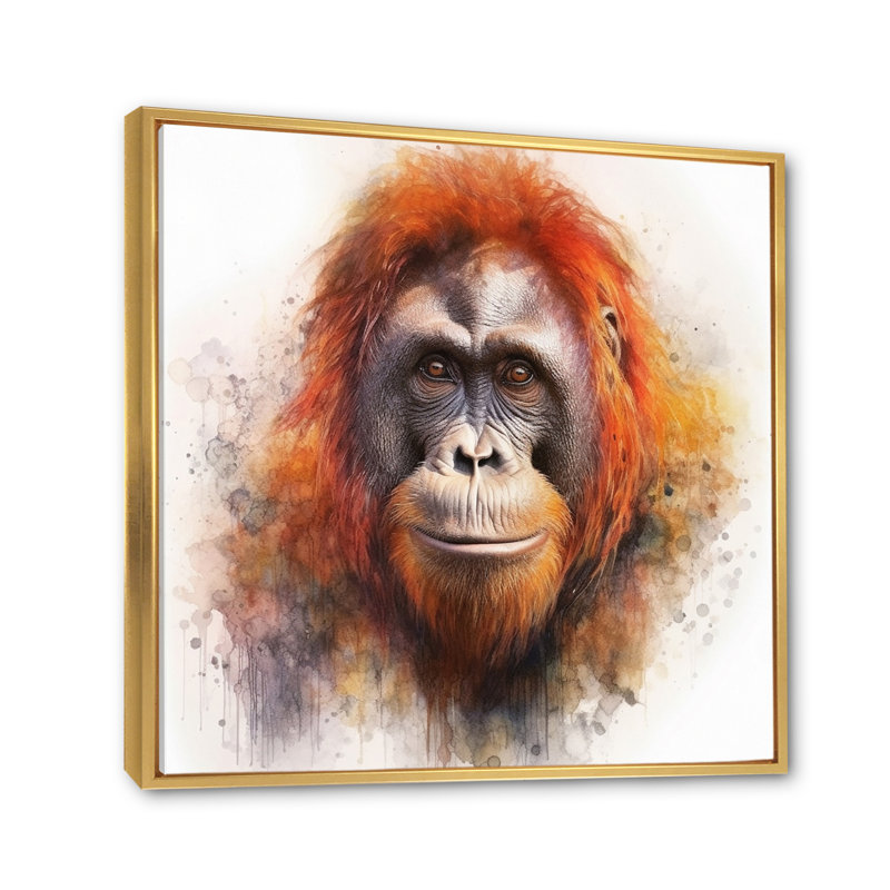 Orang-outan tropical II - animaux, art mural, salon, H 24 po x l 24 po x P 1 po, Cadre flottant doré