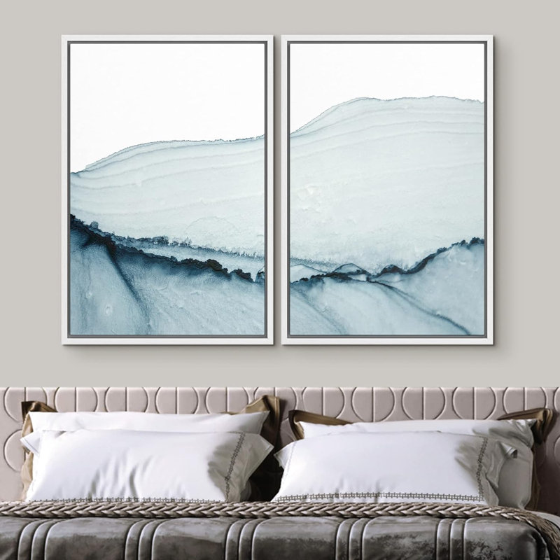 «Blue Paint Stroke Wave Collage Abstract Shapes Modern Art Rustic Relax Calm», 2 pièces, Blanc, H 36 po x l 24 po