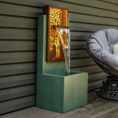 Mighty Oak Galvanized Steel Outdoor Fountain with LED Lights