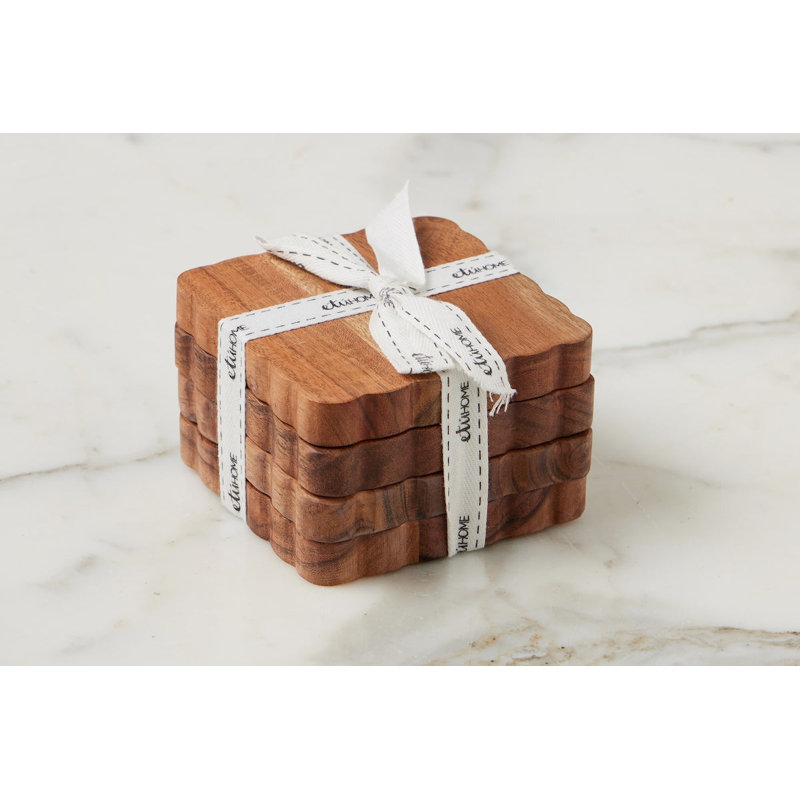 Scalloped Wood Coasters, Square, Natural