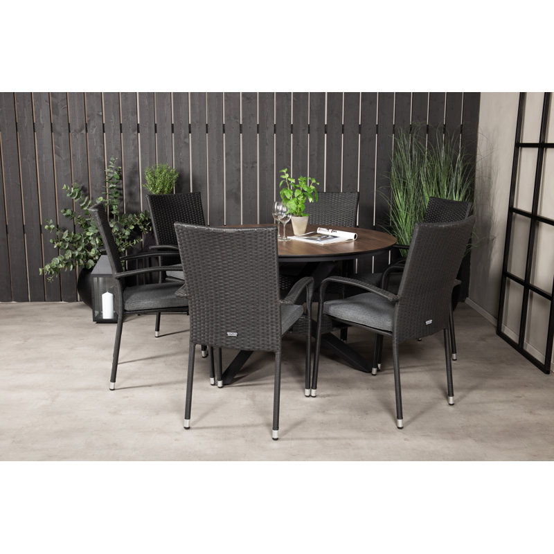 Drishya 6 - Person Patio Dining Set with Round Table , Cushions Included