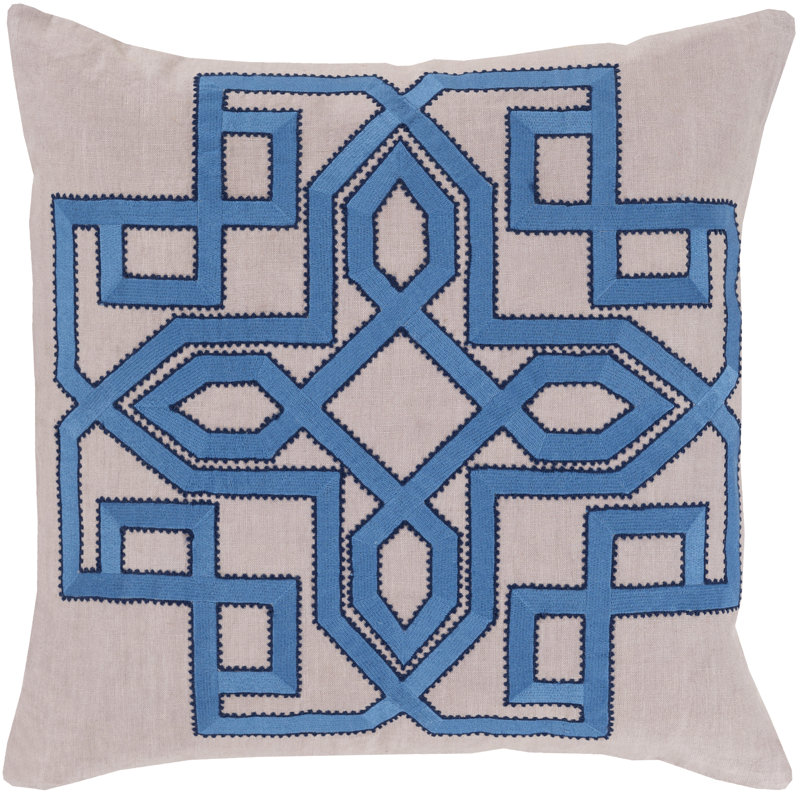 Geometric Throw Pillow, 18" H x 18" W x 4" D, Sky Blue / Taupe, Polyester