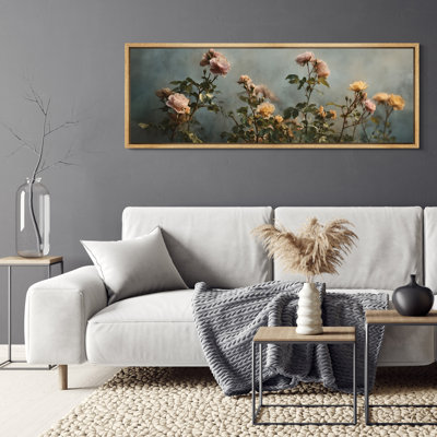 Soft Blush Rose Garden in Gentle Warm Lighting - Large Framed Canvas Master Bedroom Wall Art Print