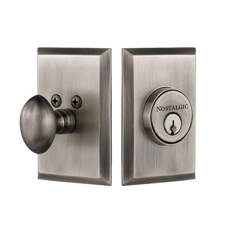Nostalgic Warehouse New York Plate Single Cylinder Deadbolt, 2.375, Antique Pewter